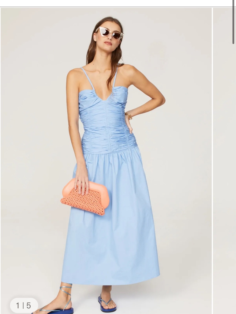 Suboo Mae Shirred Maxi Dress in Light Blue